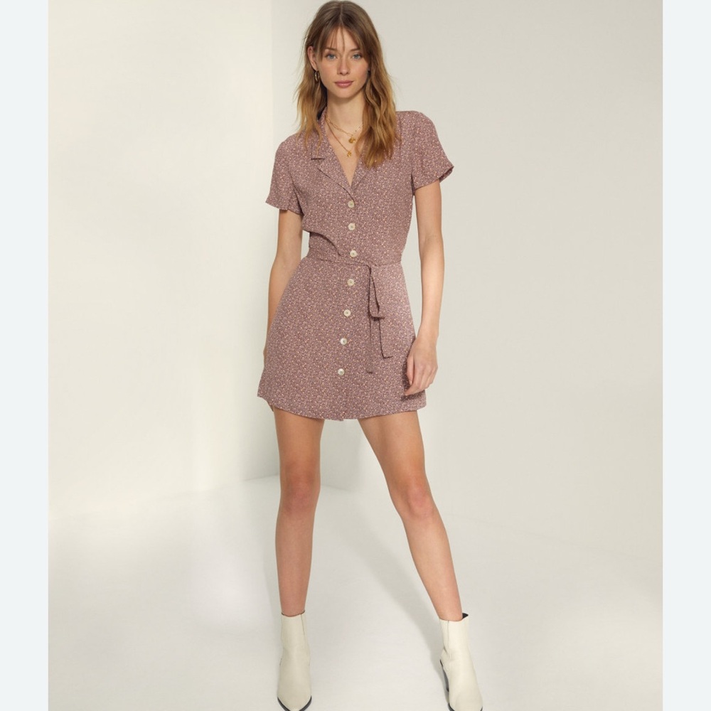 Wilfred Aritzia floral button shirt mini dress M